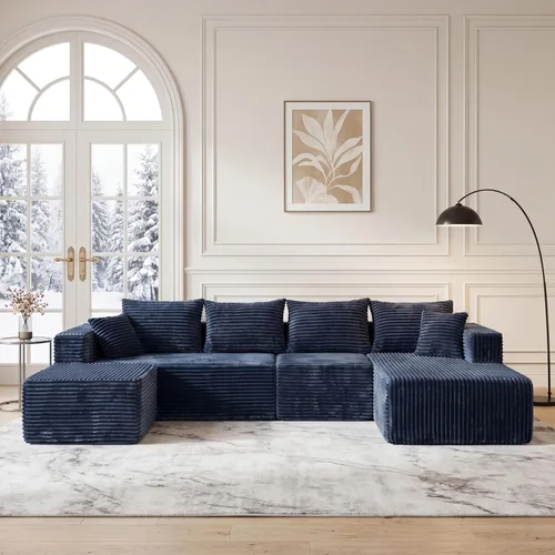 Vista 39 de Sofá modular deshuesado de 118 pulgadas con diván y otomano de pana de gran tamaño en forma de U, sofá de nube para asiento profundo para sala