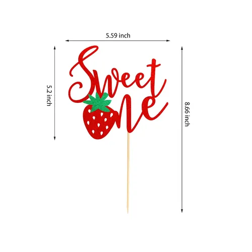 Vista 2 de 1 pieza de fresa Sweet One Cake Topper para primer /1er cumpleaños de fresa para pastel de fresa tema de fruta dulce, baby shower, suministros