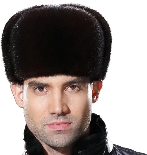 Vista 8 de URSFUR Sombrero ruso Ushanka para hombre Invierno Real Min Trapper Cap