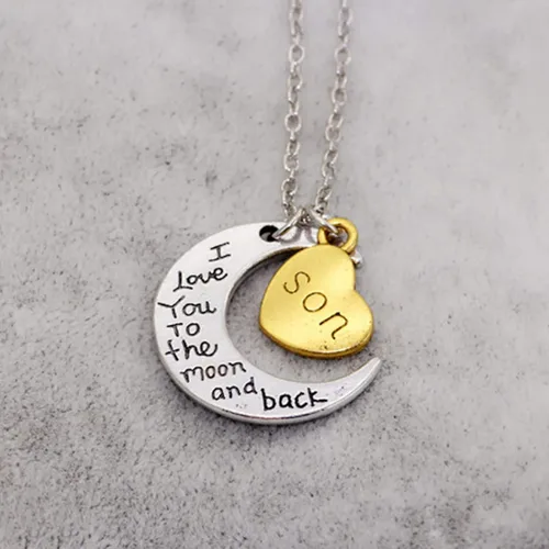 Vista 3 de SEniutarm Collares para mujeres y niñas I Love You tallada letra luna amor corazón colgante collar de joyería familiar regalo colgante cadena