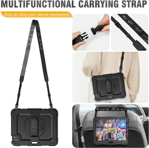 Vista 6 de HXCASEAC Funda para iPad Pro de 11 pulgadas (2022/2021/2020/2018) a prueba de golpes con soporte para lápiz, protector de pantalla, correa de mano