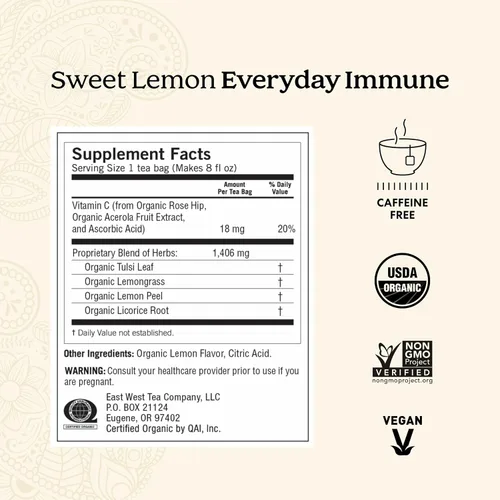 Vista 2 de Yogi Tea Sweet Lemon Everyday Immune – 16 bolsas por paquete (4 paquetes) – Té diario de apoyo inmunológico – Deliciosas bolsas de té de limón
