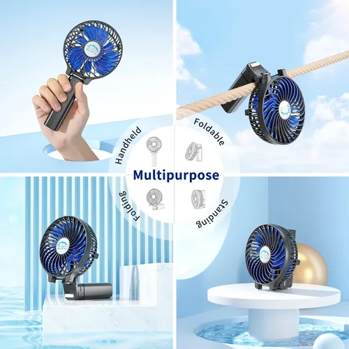 Vista 3 de HandFan Ventilador de mano portátil con cargador de batería, ventiladores de mano recargables, viento súper fuerte de 3 velocidades, mini ventilador