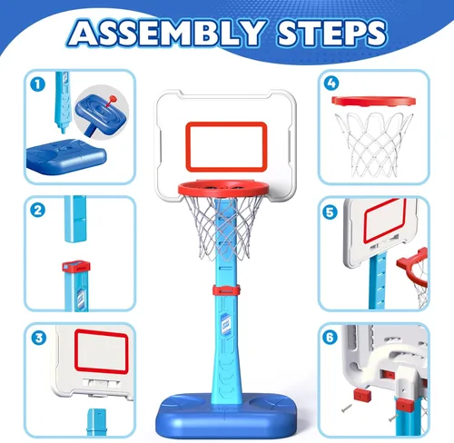 Vista 6 de Aro de baloncesto para niños pequeños de interior para edades 1, 2 y 3 años, aro de baloncesto ajustable para niños, mini aro de baloncesto con 3