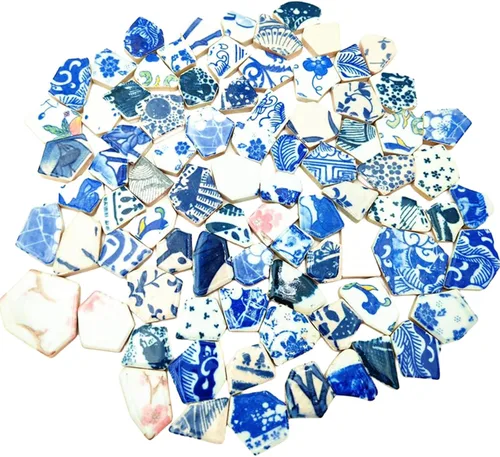 Vista 8 de Azulejos de mosaico de cerámica de porcelana de 1.1 libras, azulejos de mosaico irregulares rotos para suelo de manualidades, cocina, piscina
