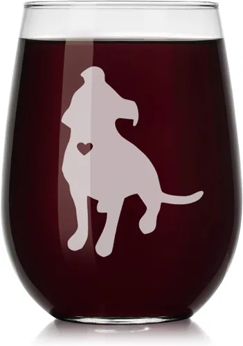 Vista 3 de Copa de vino lindo Pitbull con corazón (tallo grande, 20 onzas)