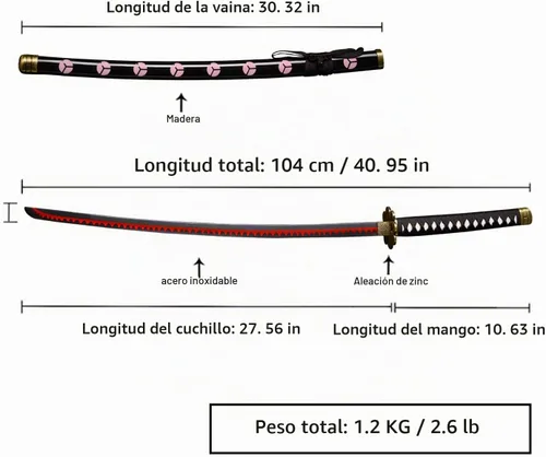 Vista 2 de 41 inches & 51inchs Zoro Katana Real Metal Anime Cosplay Sword, Stainless Steel,Yama Enma/Trafalgar Law/Luffy Kitetsu/shusui/wado ichimonji