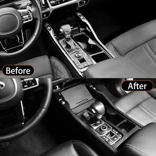 Vista 4 de YOUTOOCAR 2PCS Cubiertas de Panel de Palanca de Cambios Trim Compatibles con Kia Sorento 2021-2025 Accesorios (Patrón de Fibra de Carbono)