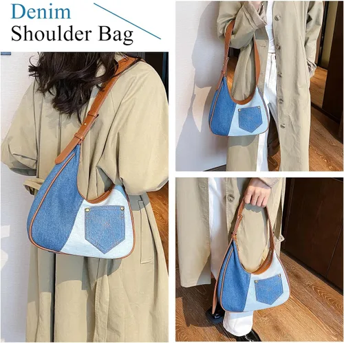 Vista 2 de Extolove Bolsa de mezclilla, monederos de mezclilla de moda para mujer, bolso de hombro de mezclilla Y2K