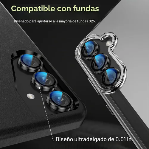 Vista 6 de YWXTW Protector de lente de cámara para accesorios Samsung Galaxy S25 [ajuste 1:1 y ultra claridad] 9H vidrio templado metal anillo individual Negro