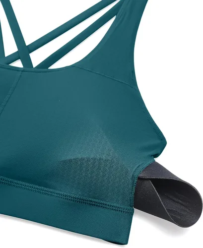 Vista 4 de CRZ YOGA - Brasier deportivo con tirantes delgados para mujer, brasier con relleno y espalda cruzada para yoga