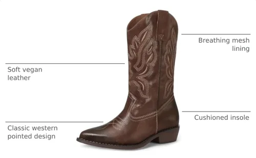 Vista 3 de mysoft Botas vaqueras para mujer, botas vaqueras de tacón grueso a media