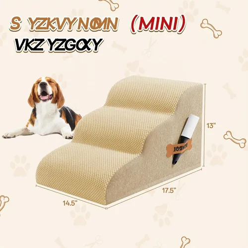 Vista 3 de Escaleras para perros Romrol, rampa para camas y sofás, escalones extra anchos para mascotas con cubierta duradera impermeable y antideslizante