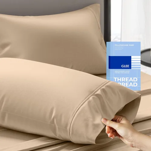 Vista 20 de THREAD SPREAD Juego de 2 fundas de almohada de 100 % algodón tamaño estándar/Queen, de 400 hilos, ultra suaves y frescas de tejido satinado