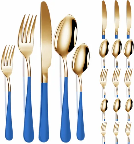 Vista 12 de Vilihkc Juego de cubiertos de 20 piezas de cubiertos de acero inoxidable para 4, regalo resistente, cuchillo pulido espejo, tenedor, cuchara