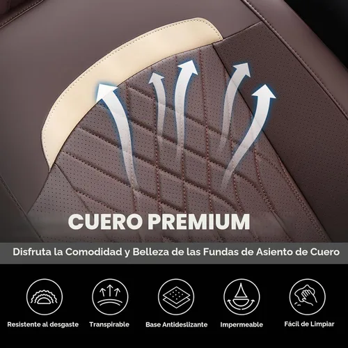 Vista 5 de FLORICH Fundas de asiento delantero de automóvil, fundas de asiento de cuero para automóviles, protector de asiento de automóvil, impermeable Beige