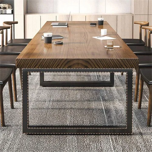 Vista 4 de LAKIQ Mesa de comedor rectangular de madera maciza, mesa de trabajo industrial para oficina en casa, escritorio de computadora, mesa rectangular