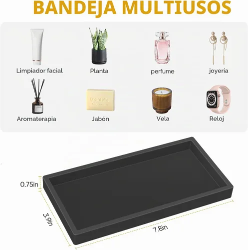 Vista 8 de Bandeja de baño de silicona, bandeja de baño pequeña negra a prueba de roturas, bandejas de tocador duraderas de silicona de alta calidad para Negro