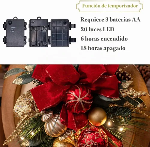 Vista 4 de Valery Madelyn Botín de lágrima de Navidad preiluminado para decoración al aire libre, decoración de buzón de 24 pulgadas con 20 luces LED, cinta