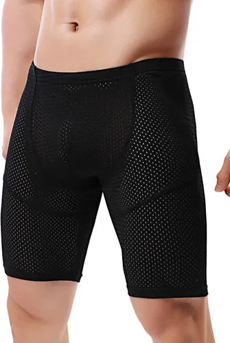 Vista 2 de MIZOK Traje de baño ajustado de malla de yoga para hombre, culturismo, gimnasio, entrenamiento, pantalones cortos Jammer