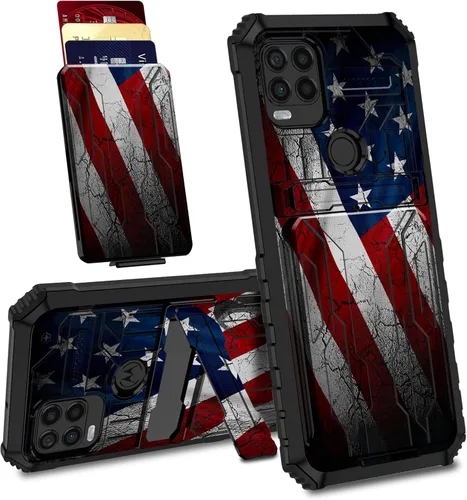 Vista 28 de Funda para Motorola Moto G Stylus 5G con ranura desmontable para tarjetero, soporte de doble capa, resistente a prueba de golpes, funda oculta