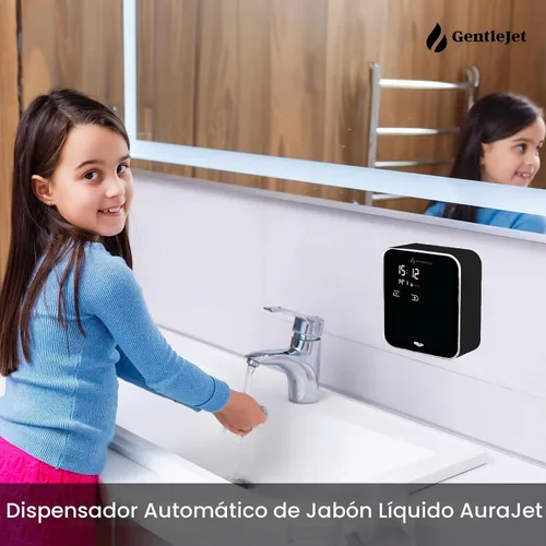 Vista 5 de GentleJet AuraJet - Dispensador automático de jabón líquido para montaje en pared, sensor sin contacto, pantalla LED, 5 niveles ajustables