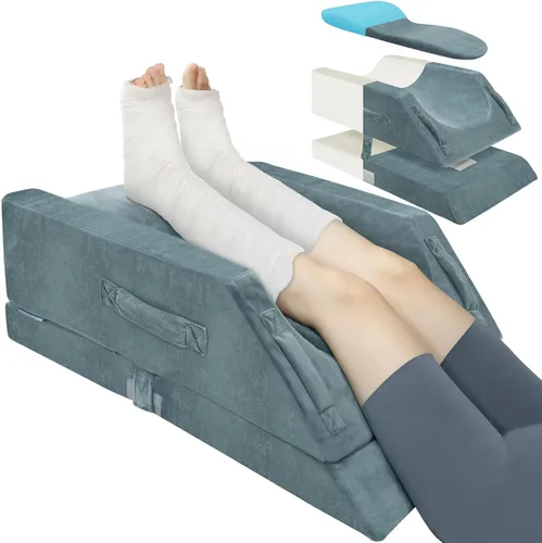 Vista 11 de KingPavonini Almohadas de elevación de piernas ajustables de 4 alturas para después de la cirugía con curva ergonómica, almohada de cuña de espuma