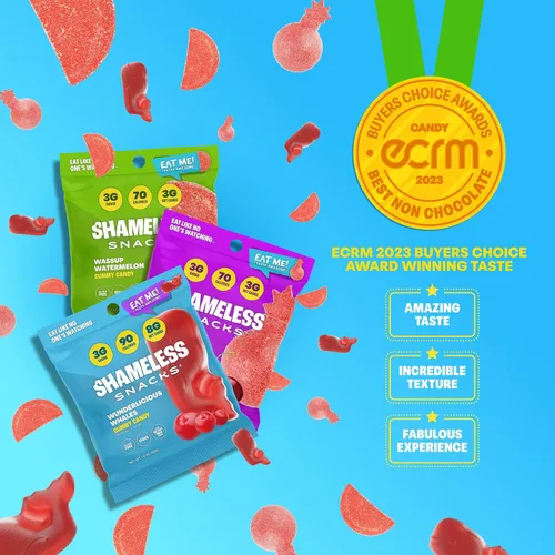 Vista 3 de Shameless Snacks - Gomitas keto bajas en carbohidratos sin gluten - Sandía, bomba de cereza, ballenas Wunderlicious