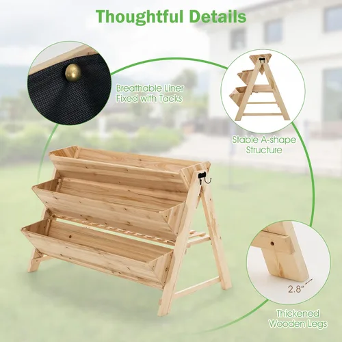Vista 7 de Giantex Cama de jardín elevada, maceta vertical con estante de almacenamiento, maceta elevada de 3 niveles con ganchos laterales, cama de jardín