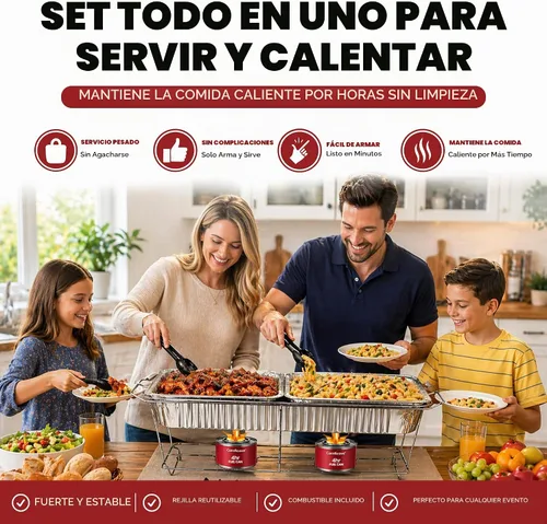 Vista 6 de Juego de platos desechables para bufé, 33 piezas de servidores de roce con calentadores de alimentos, cubiertas, sartenes de comida