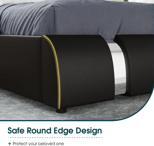 Vista 5 de WEEWAY Base de cama tamaño Queen con decoración moderna de piezas de hierro, cama de plataforma de piel sintética con cabecera ajustable curvada