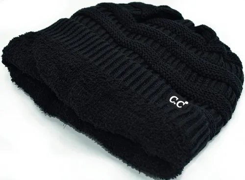 Vista 57 de C.C Winter Oversized Beanie Hat with Fuzzy Lining – Thick Knit Thermal Beanie for Cold Weather, Soft Warm Fleece Lined Cap