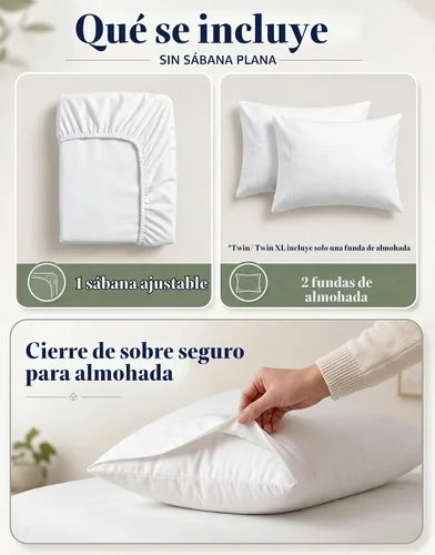 Vista 4 de LANE LINEN - Sábana bajera tamaño individual 100% algodón orgánico y 1 funda de almohada, tejido de percal suave, transpirable, apta para colchones
