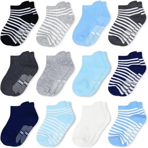 Vista 20 de SkiBeaut Calcetines antideslizantes para niños y niñas de 1 a 7 años, 12 pares de calcetines para niños y niñas