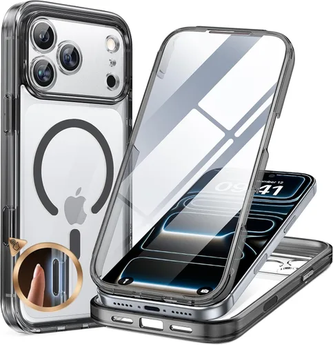Vista 35 de Miracase - Funda magnética para iPhone 13 Pro Max de 6.7 pulgadas (compatible con MagSafe), transparente, completo, protector de pantalla de vidrio