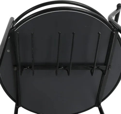 Vista 8 de Carrito redondo negro con 2 estantes de espejo, estante para vino y ruedas con cerradura, adecuado para cocina del hogar, club, sala de estar