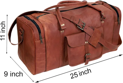 Vista 4 de Bolsa de cuero genuino de 24 pulgadas para viajes durante la noche de fin de semana, bolsa de cuero para deportes, gimnasio, bolsa de viaje