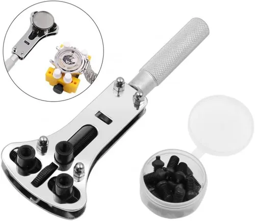 Vista 6 de Omninmo Kit de reparación de relojes, llave de 3 puntos, herramienta de extracción de caja de tornillos, herramienta ajustable de tres garras