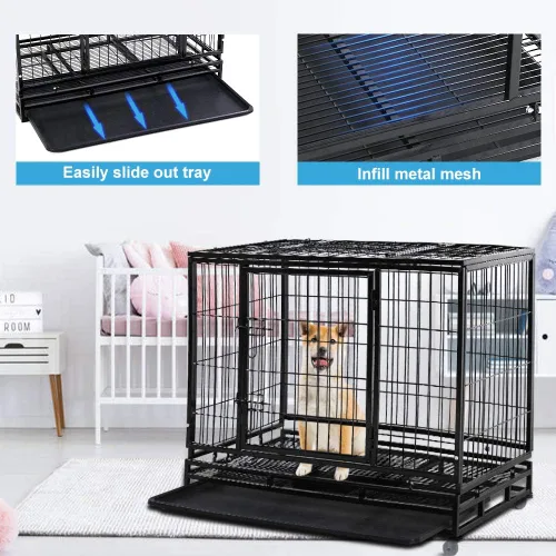 Vista 4 de Jaula para perros, de metal resistente y resistente, de 48/36 pulgadas, valla grande para perros para entrenamiento, cerca para perros en interiores