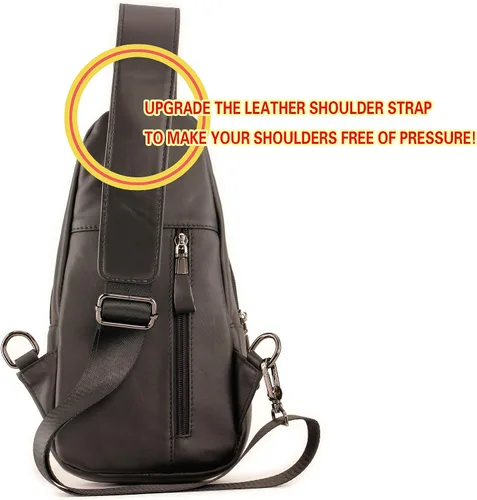 Vista 5 de Bolso bandolera de cuero para hombre bolso de pecho bolso de mensajero bolso de hombro pequeño Negro - Viajar