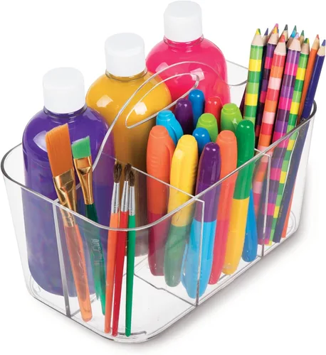 Vista 8 de mDesign Organizador portátil de plástico para manualidades, cesta dividida con asa para manualidades, costura, suministros de arte, capacidad