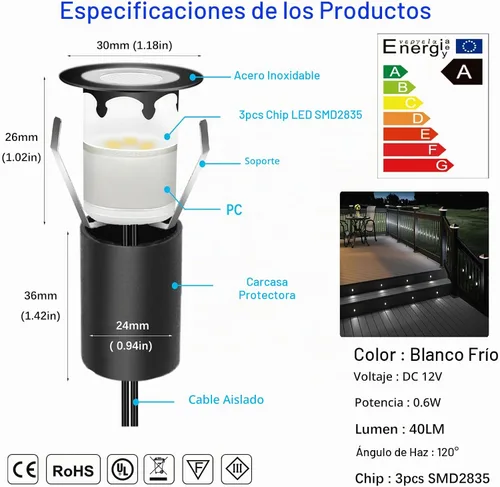 Vista 3 de Luces de cubierta con fotocélula y carcasa protectora Φ1.18 Blanco frío