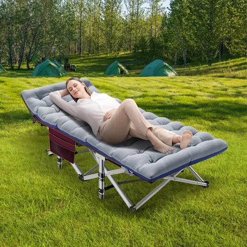 Vista 2 de Barbella Catre plegable para campamento, catre plegable para adultos, catre de dormir portátil con colchón plegable para exteriores, catres