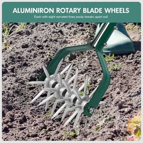Vista 3 de YEELOR Herramienta de jardín de cultivador rotativo con engranajes de aluminio duraderos Manual Tiller, 57″ long handle, loosens soil, mixes in