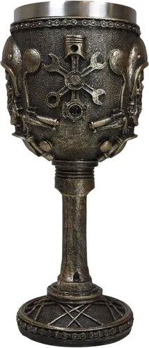 Vista 3 de Ebros Gift Mecánica Ingeniería Motohead Aviador Piloto Esqueleto Cráneo Cráneo Bebida Copa de Vino Cáliz Bebida Serveware Osario Macabra Halloween