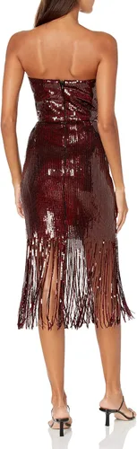 Vista 3 de Dress the Population Vestido de falda sin tirantes para mujer con flecos