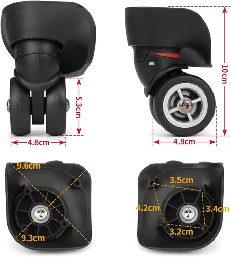 Vista 2 de 2 piezas de repuesto de rueda de equipaje, kit de ruedas de viaje negras para reparación de bricolaje, ruedas giratorias de plástico resistente