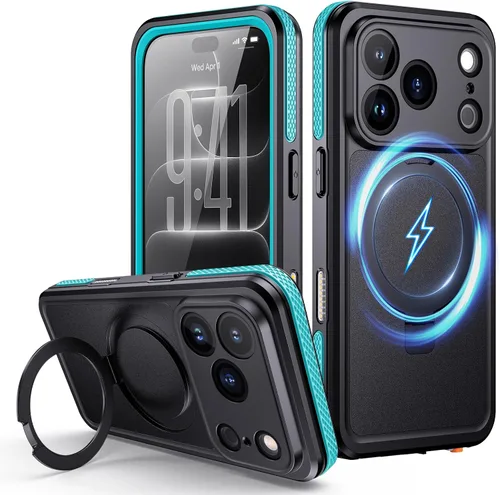 Vista 18 de Lanhiem Funda magnética impermeable para iPhone 17, a prueba de polvo, protector de pantalla integrado, [compatible con MagSafe] [Soporte invisible]
