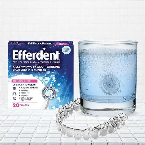 Vista 4 de Efferdent Tabletas limpiadoras de dentaduras y retenedores, Essential Clean, 20 tabletas (paquete de 2)