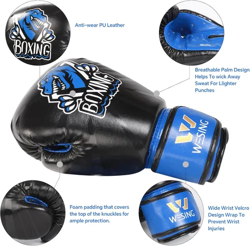 Vista 2 de Wesing - Guantes de boxeo para niños y niños, guantes de entrenamiento de boxeo para niños y niñas de 3 a 8 años, 4 onzas y 6 onzas, para boxeo